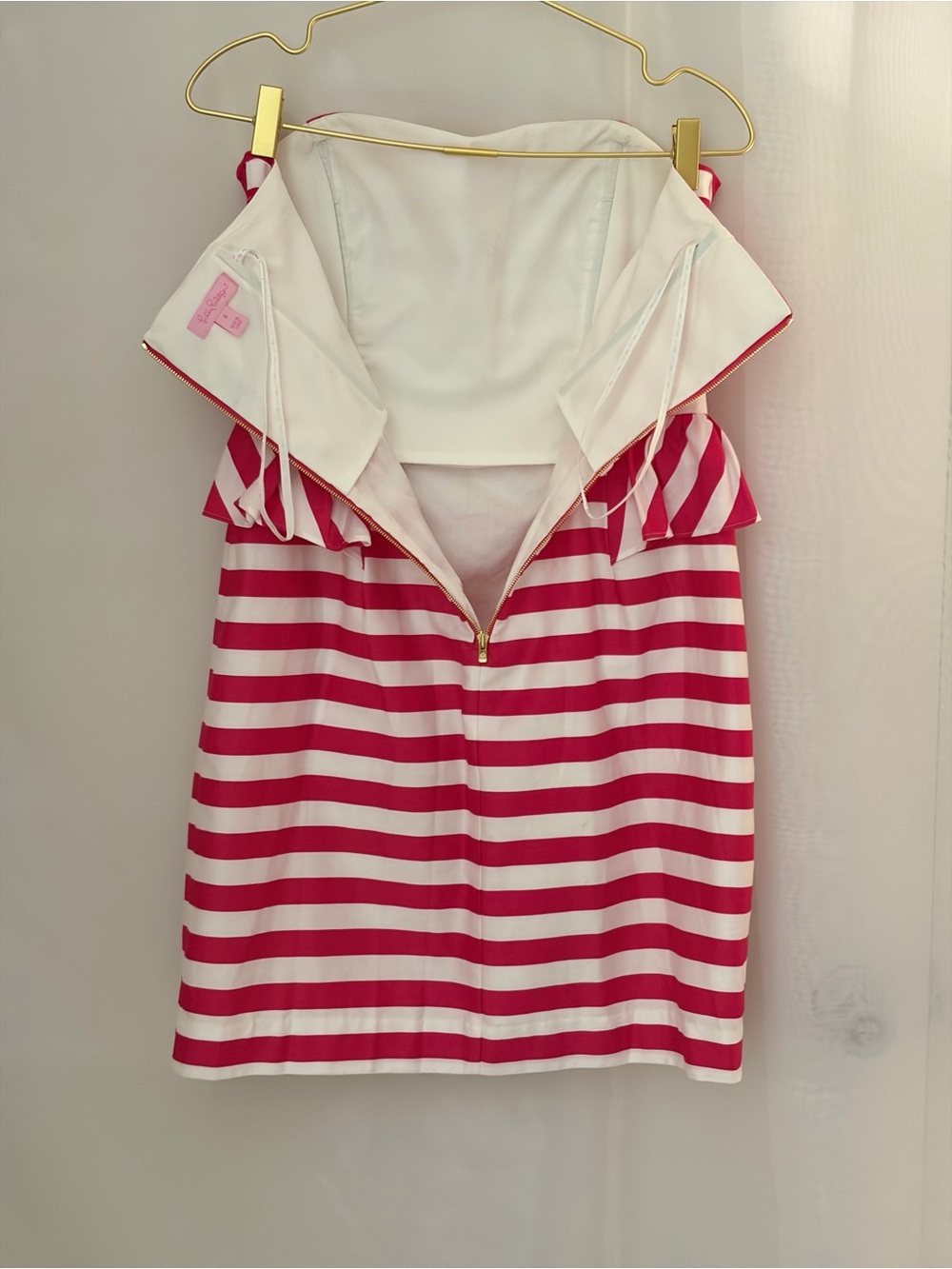 Lilly Pulitzer Pink and White Striped Strapless Peplum Dress - Picture 6 of 13